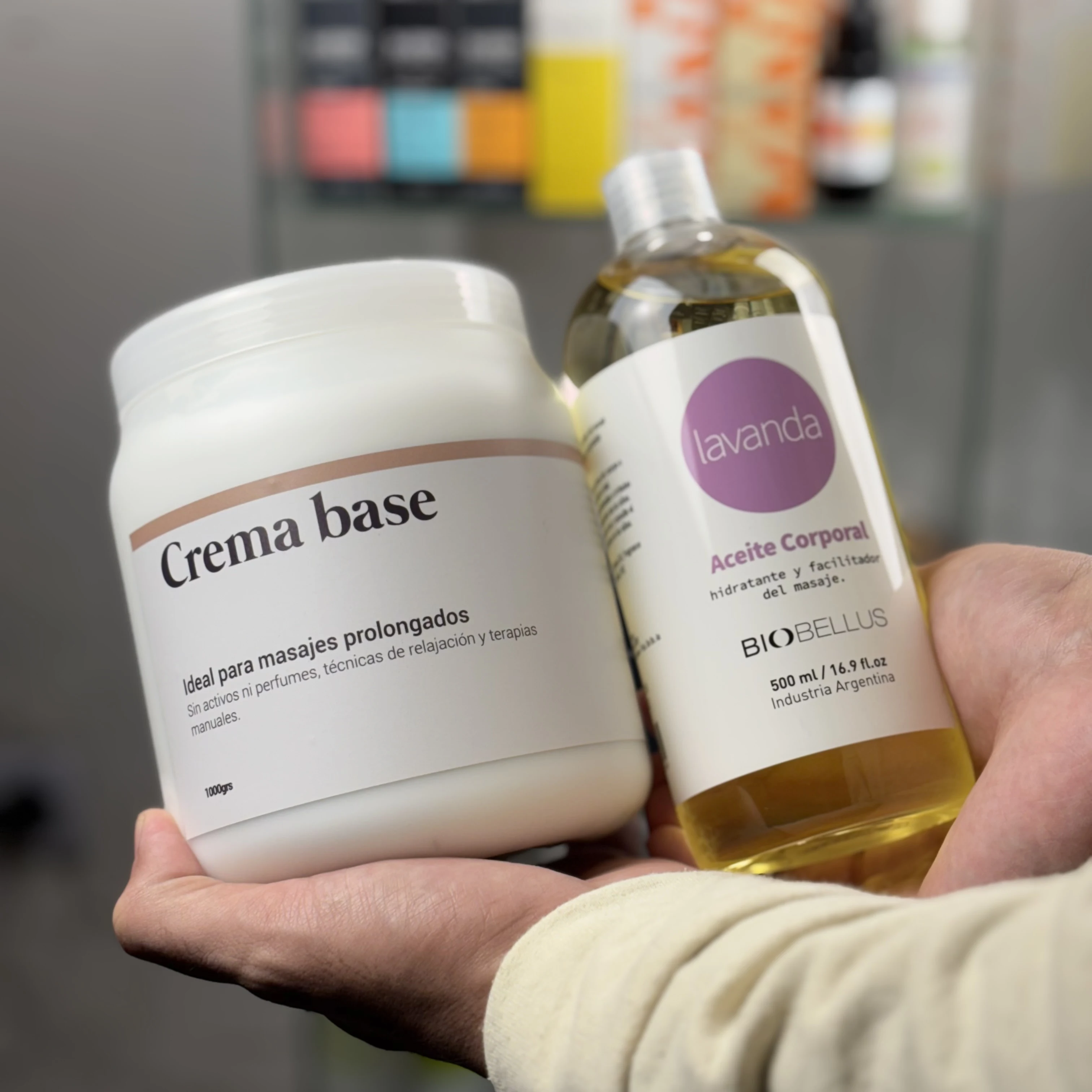 Combo Aceite Lavanda Biobellus x500cc + Crema Base Dermabella x1kg Masajes Relajantes y Prolongados