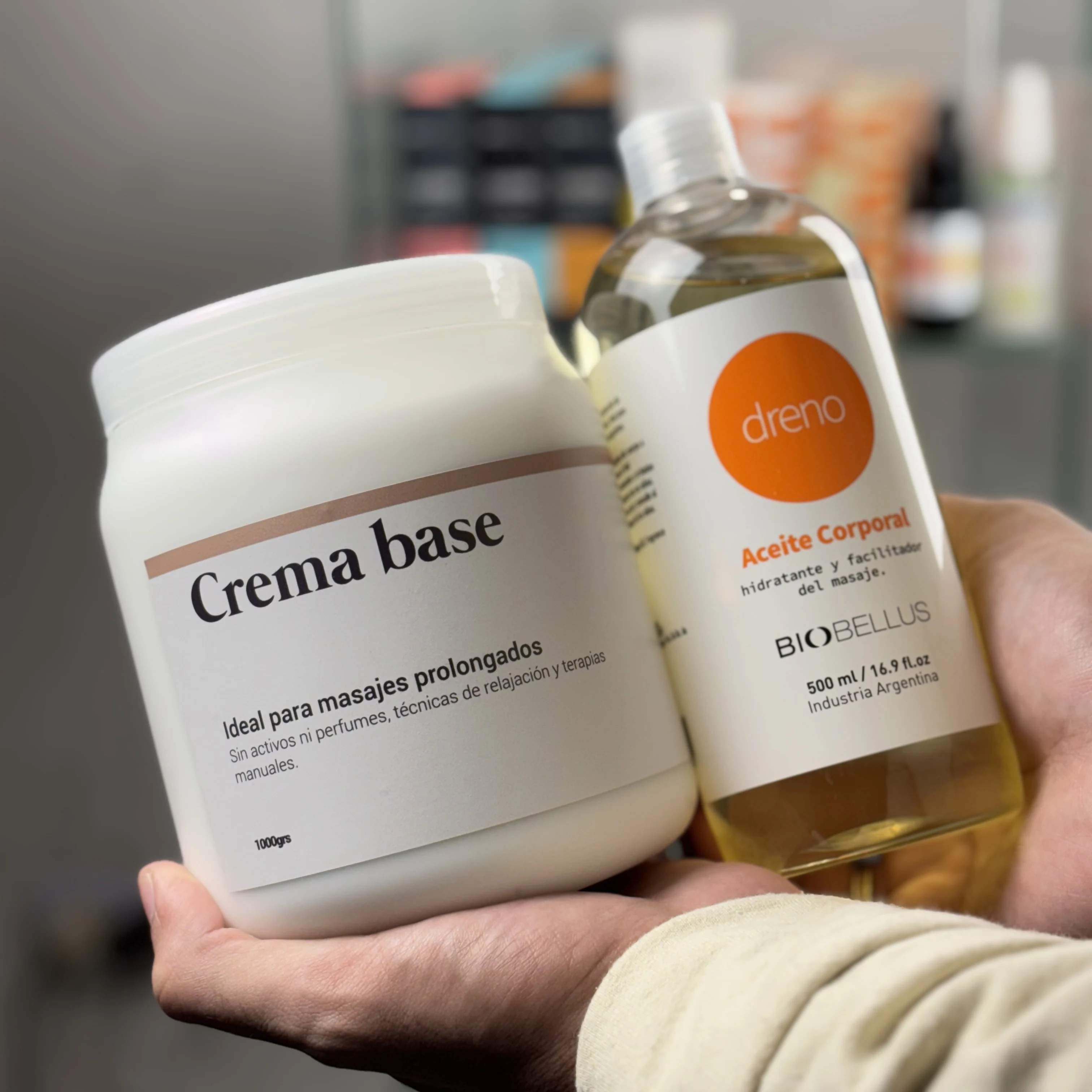 Combo Aceite Dreno Circulatorio Biobellus x500cc + Crema Base Dermabella x1kg Masajes Linfáticos y Prolongados