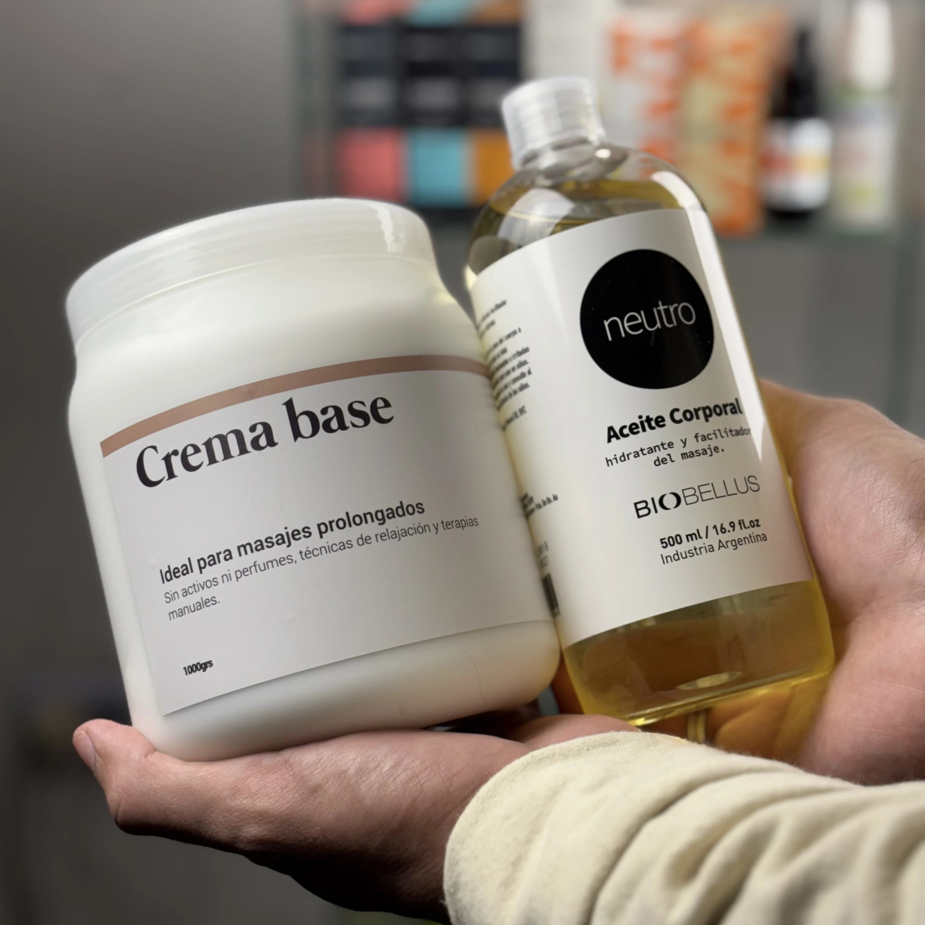 Combo Crema Base Dermabella x1kg + Aceite Neutro Biobellus x500cc Masajes Prolongados e Hidratación