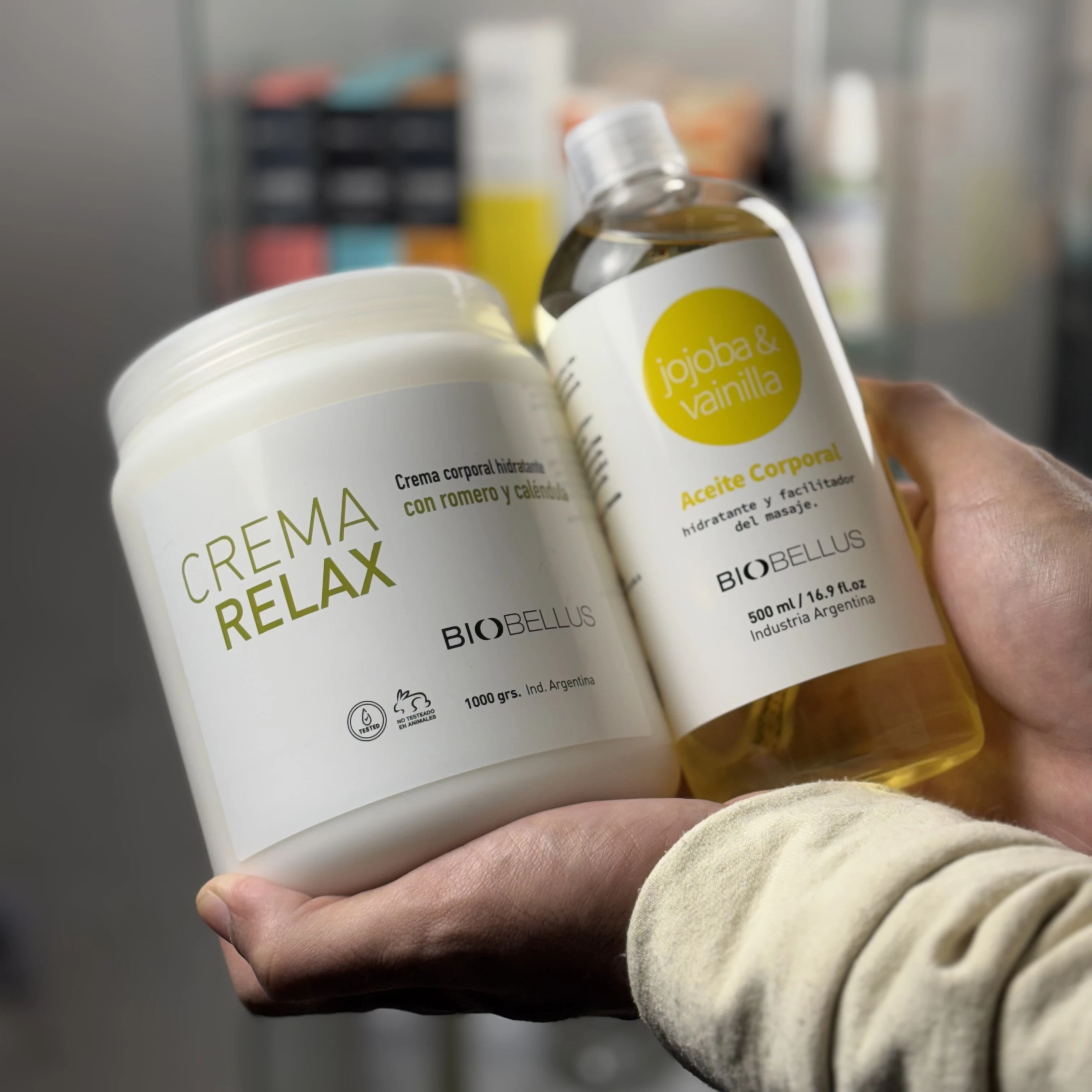 Combo Crema Relax x1kg + Aceite Jojoba y Vainilla x500cc Biobellus Masajes Aromáticos