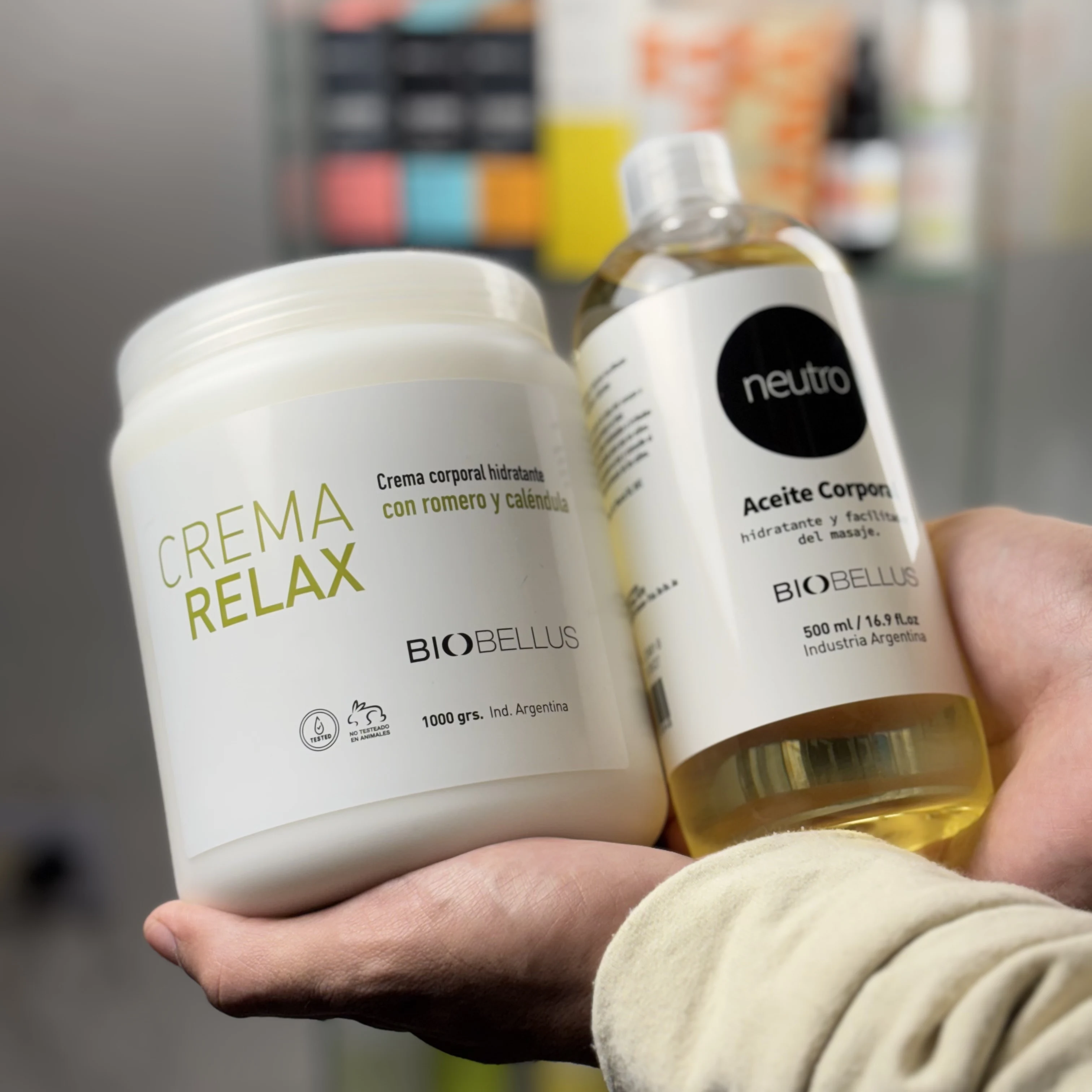 Combo Crema Relax x1kg + Aceite Neutro x500cc Biobellus Deslizamiento Ideal