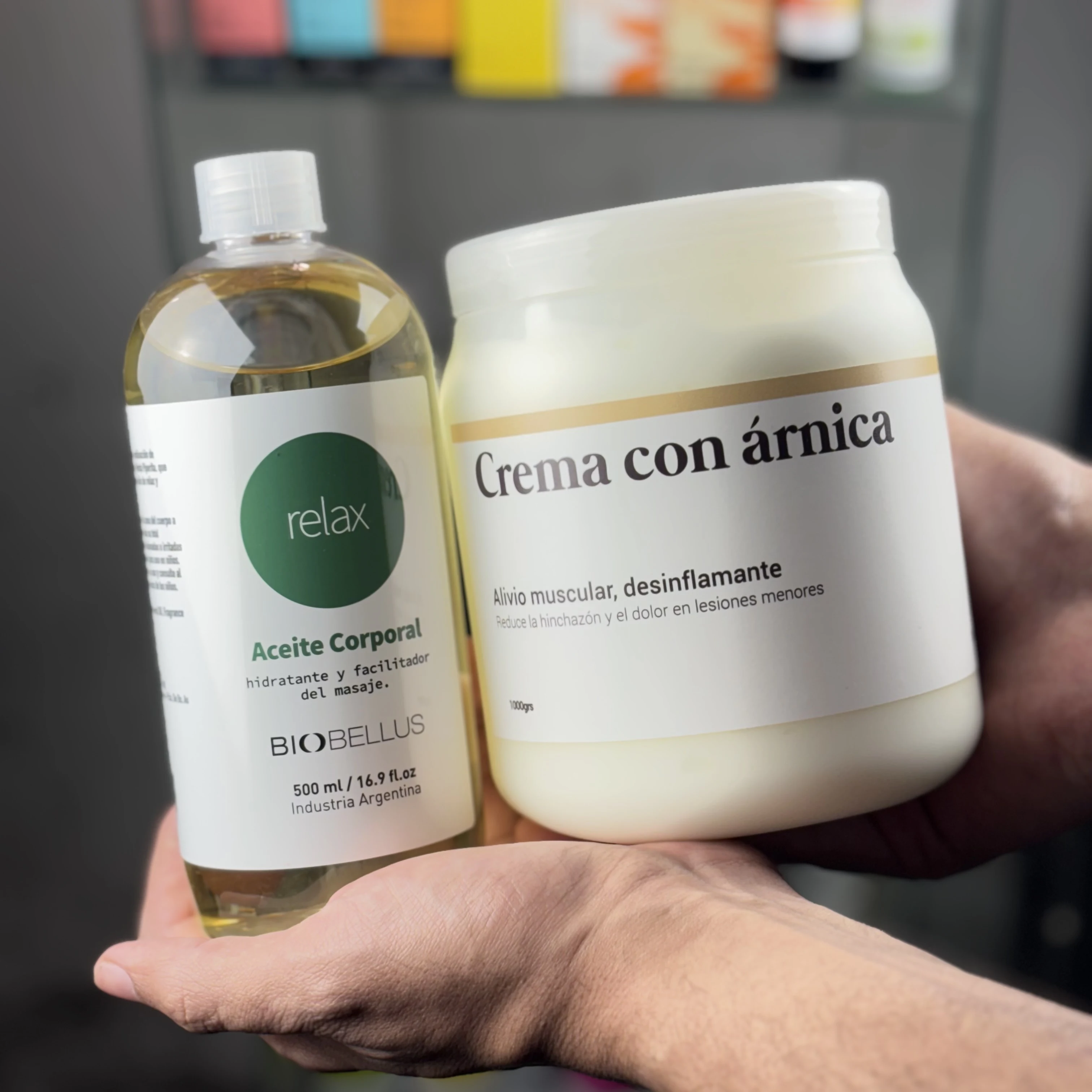 Combo Crema Masajes Árnica x1kg + Aceite Masajes Relax x500cc Relajación Muscular