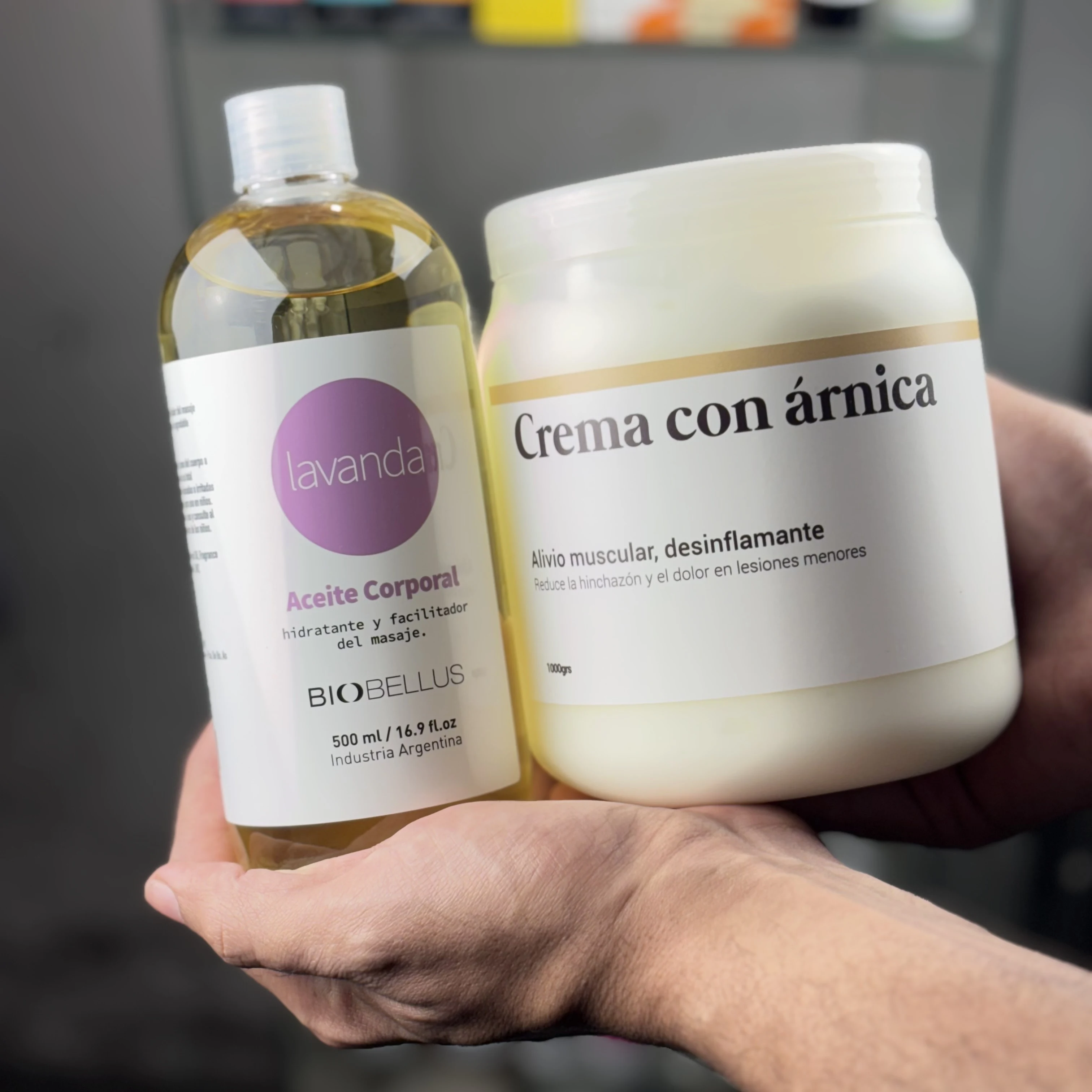 Combo Aceite Masaje Lavanda x500cc + Crema Masajes Árnica x1kg Relajación y Recuperación