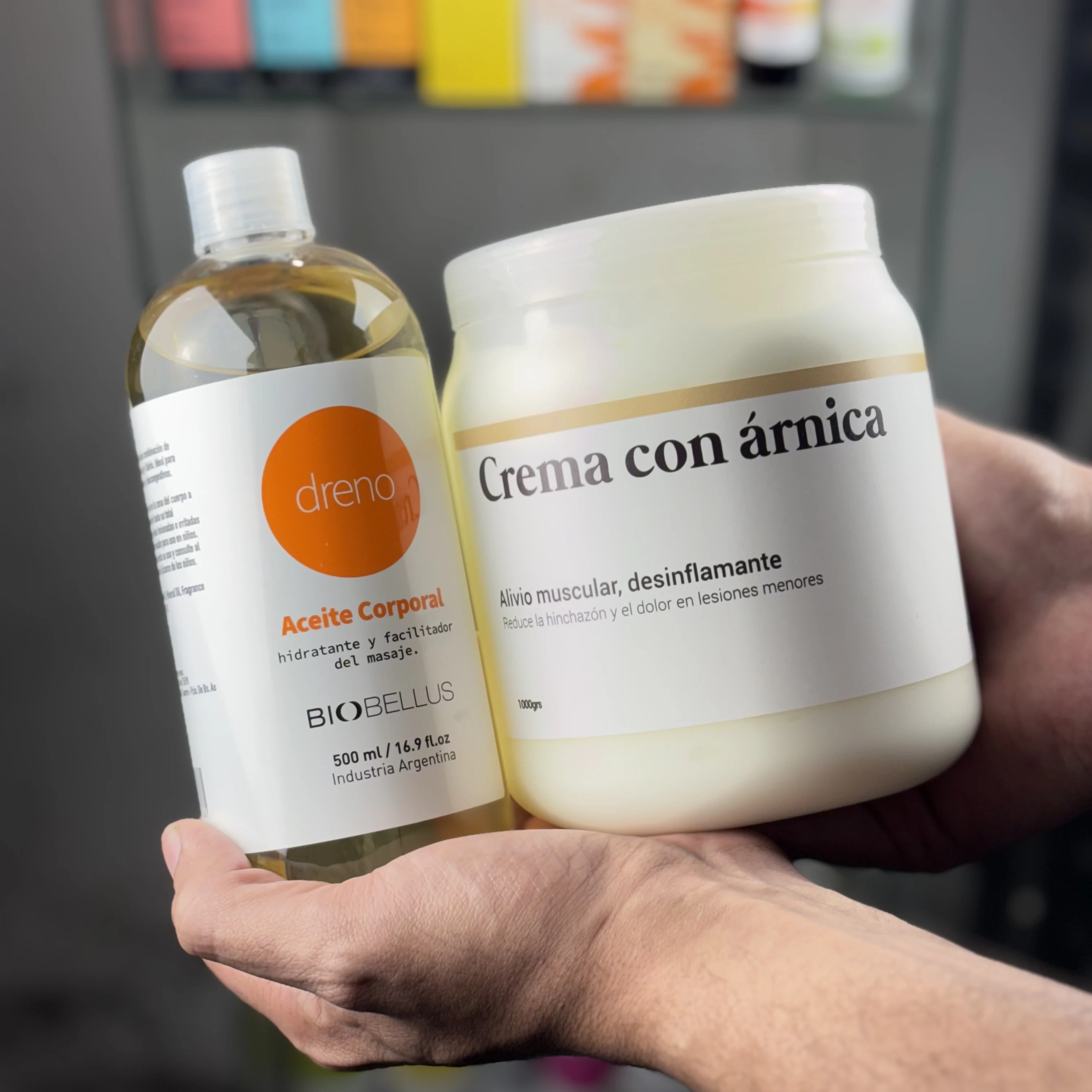 Combo Aceite Dreno Circulatorio x500cc + Crema Masajes Árnica x1kg Circulación y Recuperación