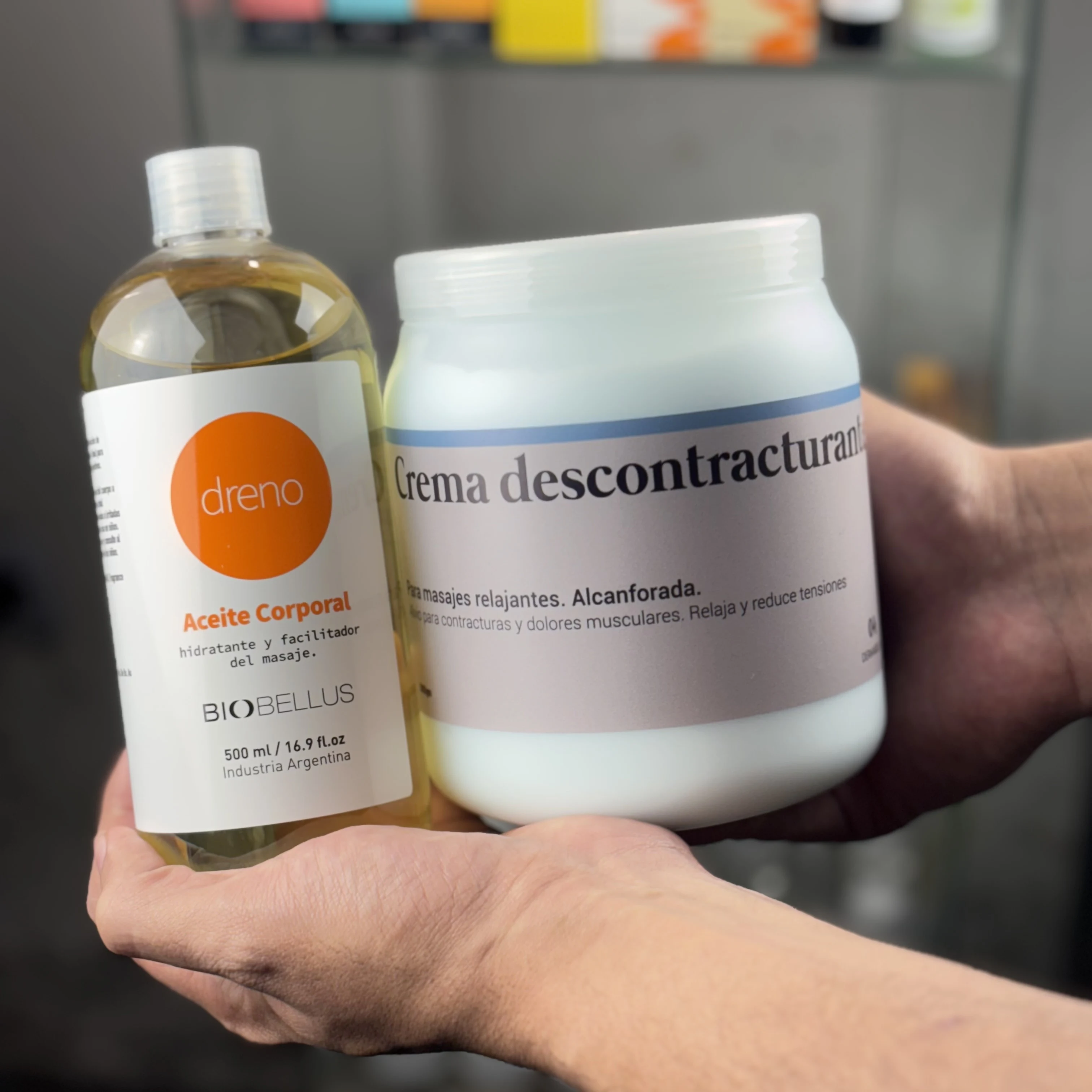 Combo Aceite Dreno Biobellus x500cc + Crema Descontracturante Dermabella x1kg Piernas Cansadas y Dolores Musculares