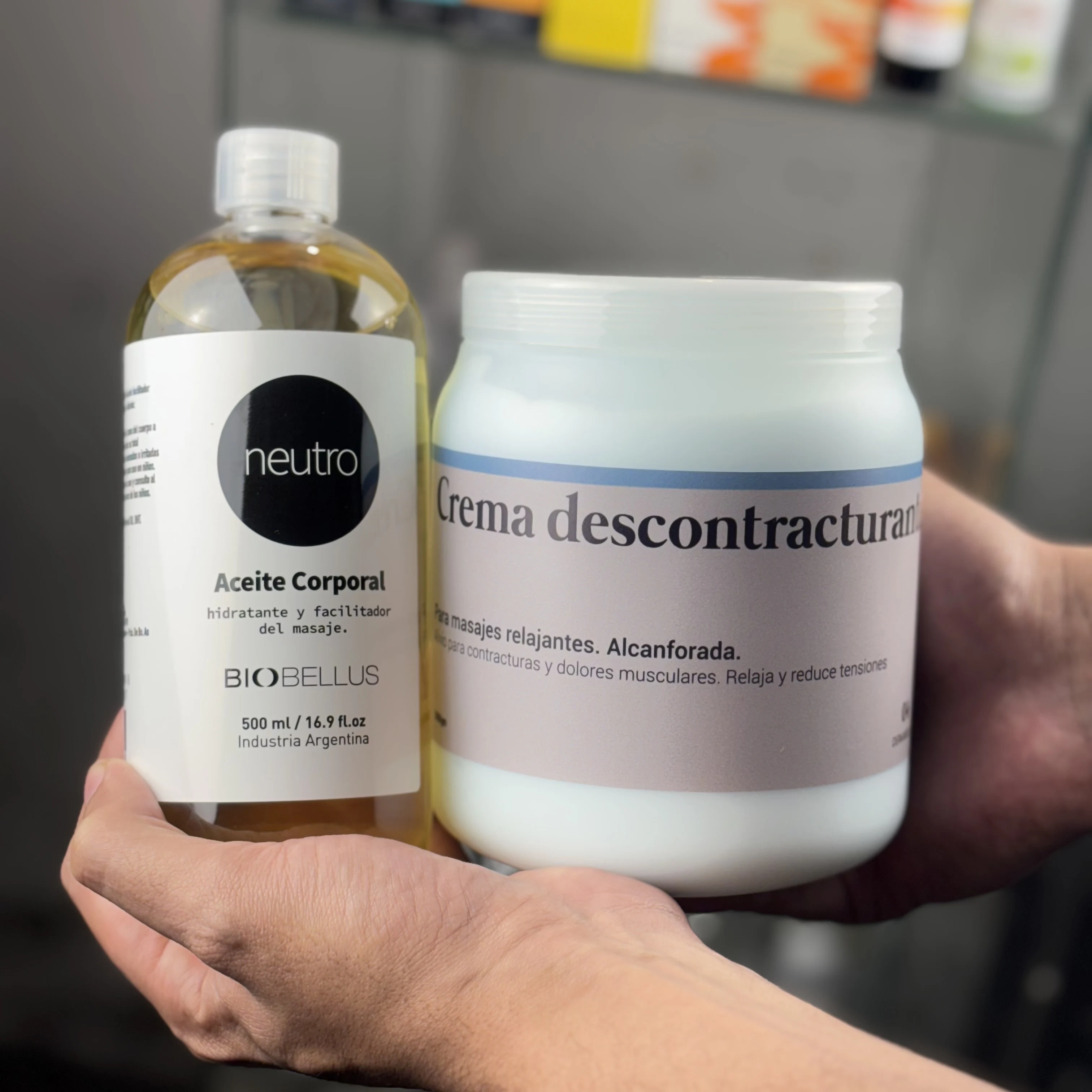 Combo Crema Descontracturante Dermabella x1kg + Aceite Neutro Biobellus x500cc Dolores Musculares y Masajes Terapéuticos