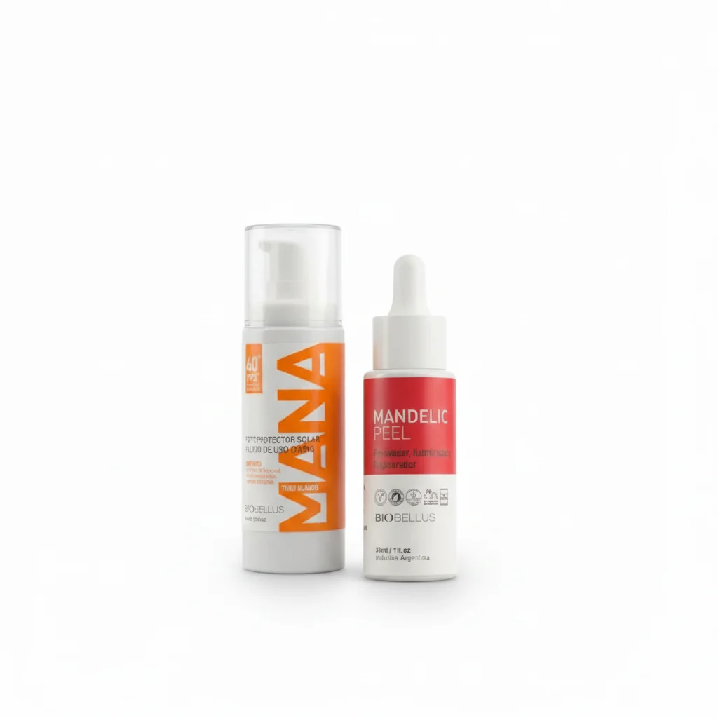 Combo Protector Solar MANA x50ml + Mandelic Peel x30ml Luminosidad y Cuidado Diario