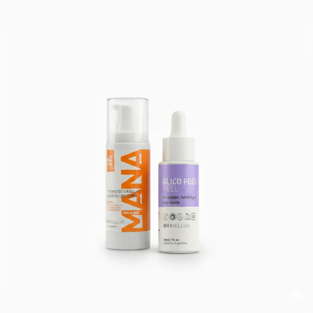 Combo Protector Solar MANA x50ml + Glico Peel x30ml Biobellus Antiage y Renovador