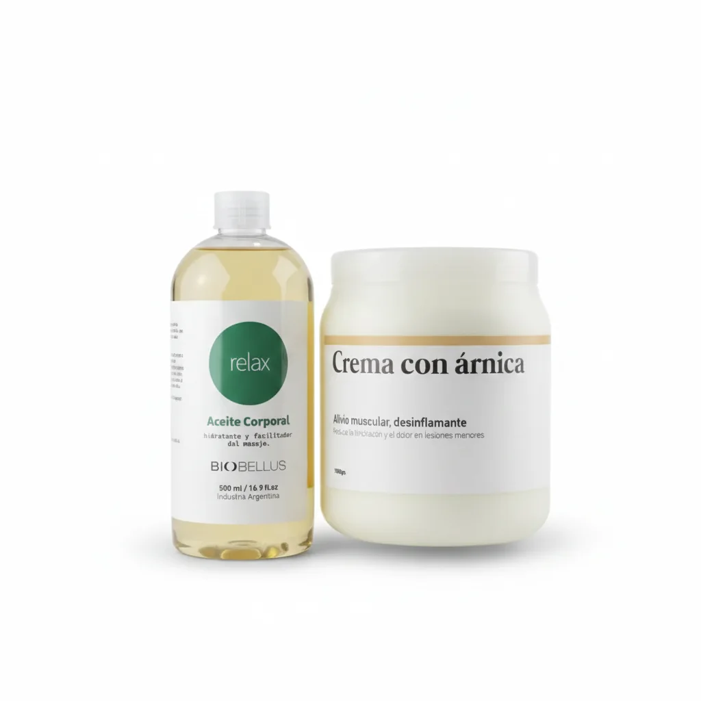 Combo Crema Masajes Árnica x1kg + Aceite Masajes Relax x500cc Relajación Muscular