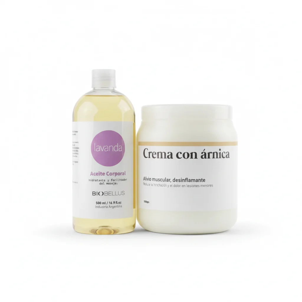 Combo Aceite Masaje Lavanda x500cc + Crema Masajes Árnica x1kg Relajación y Recuperación