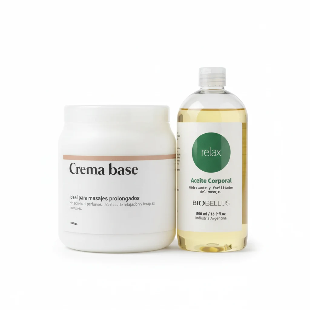 Combo Aceite Relax 500cc + Crema Base x1kg Masajes Prolongados Corporales Aromaterapia Profesional