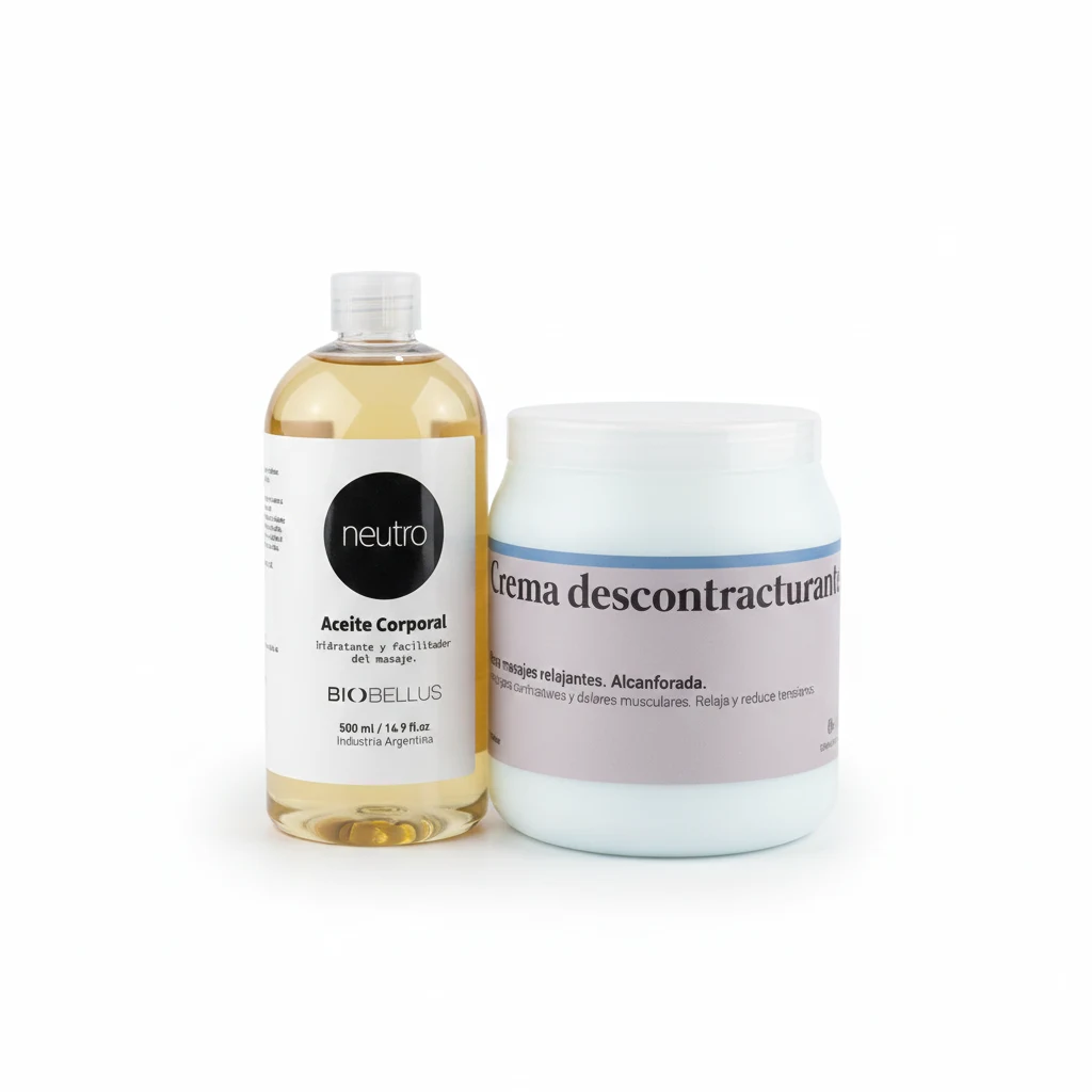 Combo Crema Descontracturante Dermabella x1kg + Aceite Neutro Biobellus x500cc Dolores Musculares y Masajes Terapéuticos