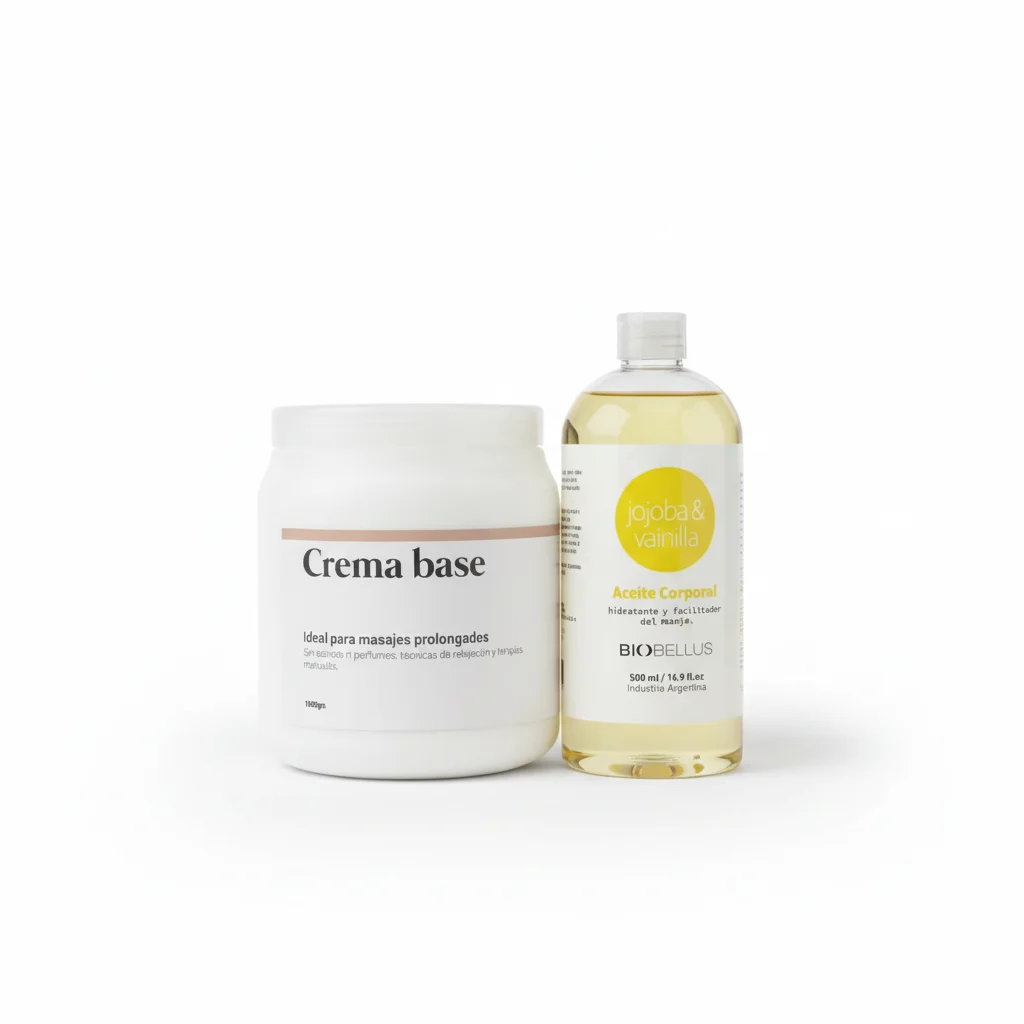 Combo Crema Base Dermabella x1kg + Aceite Jojoba y Vainilla Biobellus x500cc Nutrición e Hidratación