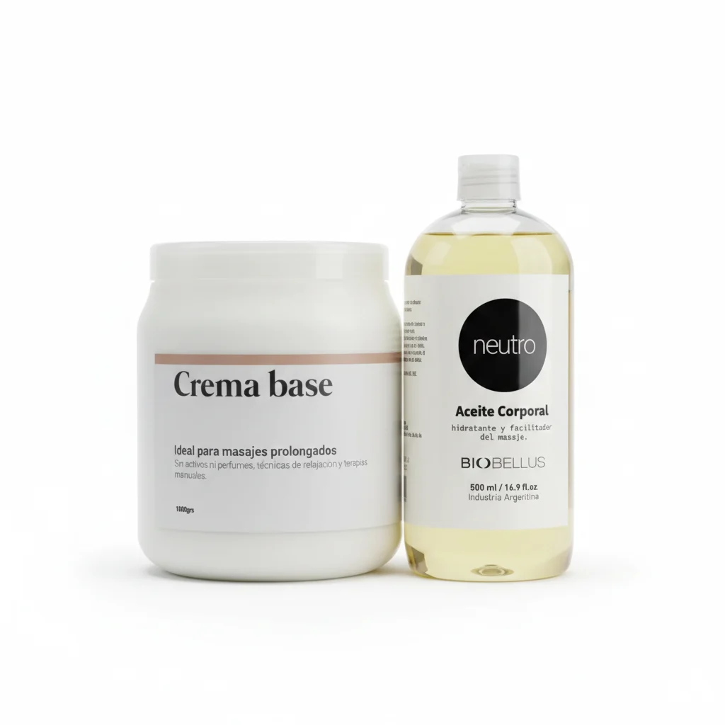 Combo Crema Base Dermabella x1kg + Aceite Neutro Biobellus x500cc Masajes Prolongados e Hidratación