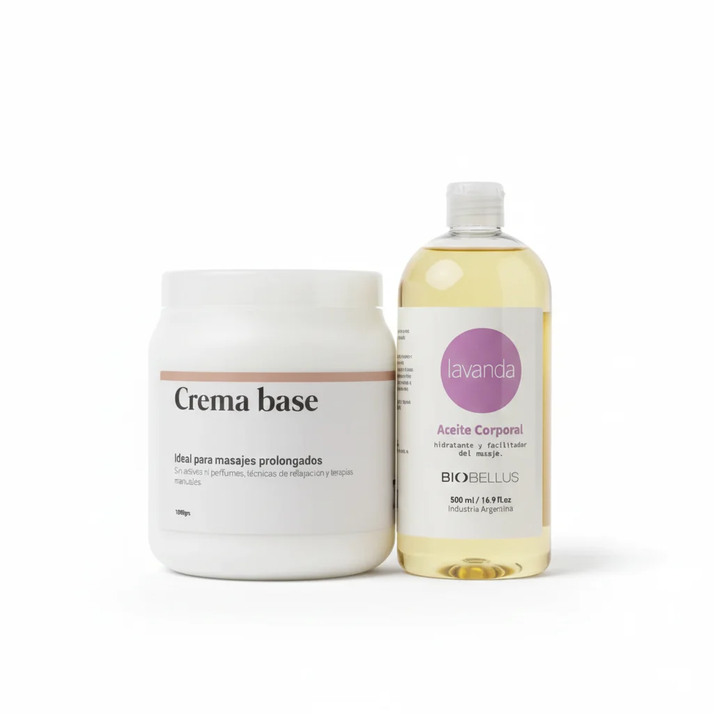 Combo Aceite Lavanda Biobellus x500cc + Crema Base Dermabella x1kg Masajes Relajantes y Prolongados