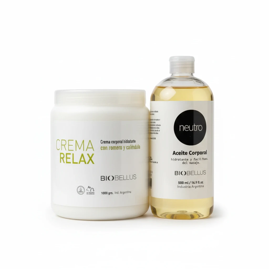 Combo Crema Relax x1kg + Aceite Neutro x500cc Biobellus Deslizamiento Ideal